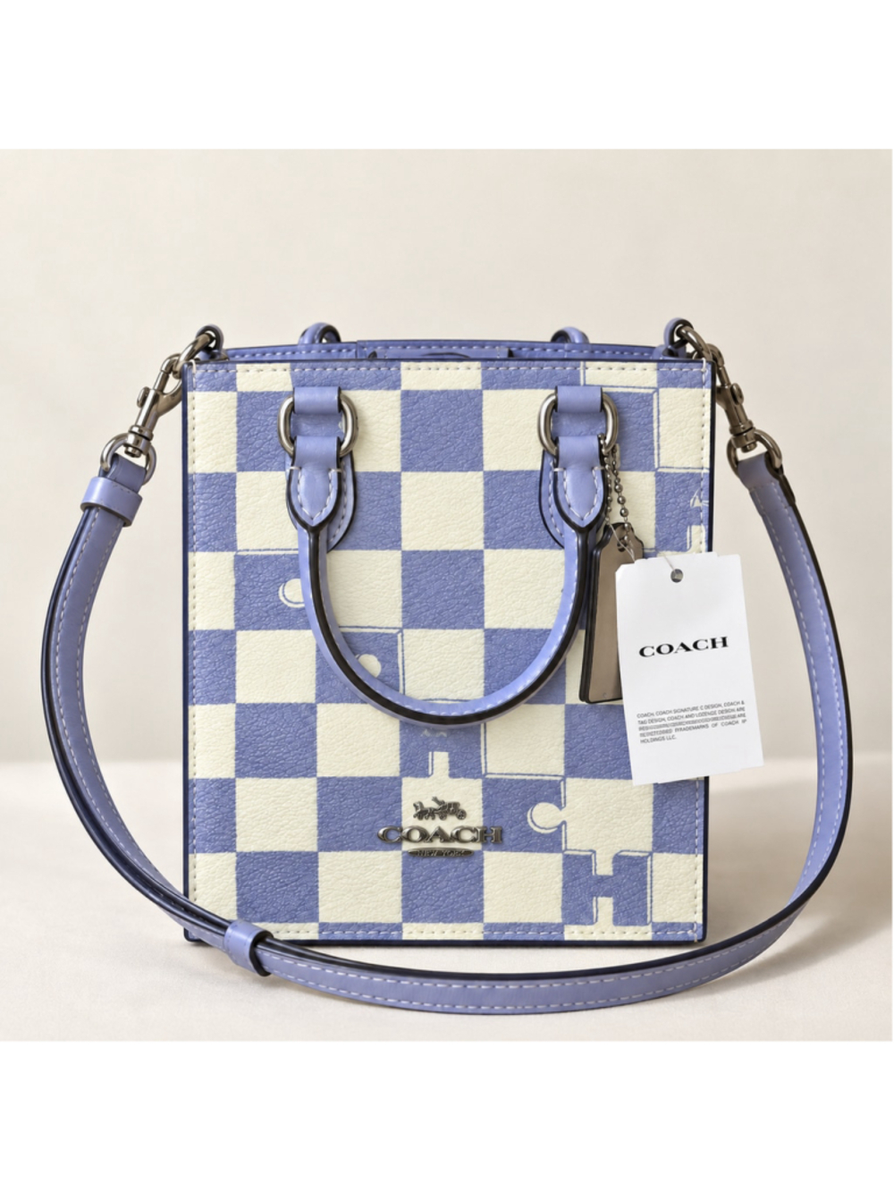 Coach North South Mini Tote Checkerboard Lilac & Chalk Crossbody NWT